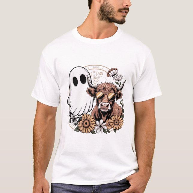 T-shirt Fantôme de vache des Highlands à fleurs d'automne (Devant)