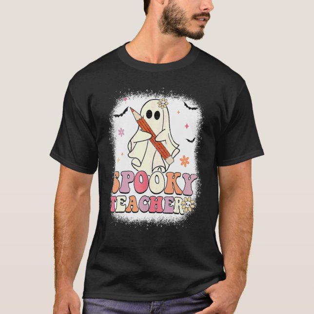 T-shirt Fantôme d'enseignant éffrayant Halloween Super Ret (Devant)