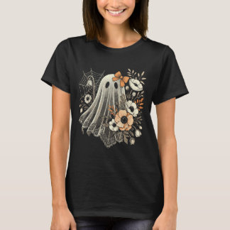 T-shirt Fantôme d'Halloween avec fleurs vintage