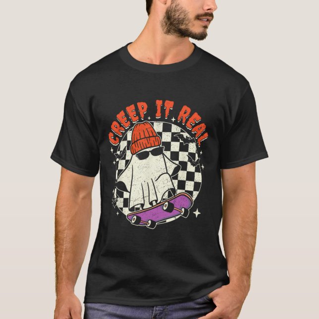 T-shirt Fantôme d'Halloween Crée un Effrayant Véritable Sk (Devant)