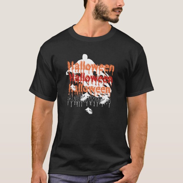 T-shirt Fantôme d'Halloween noir et blanc (Devant)