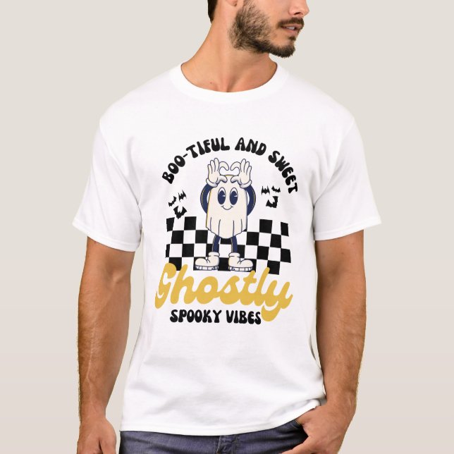 T-shirt Fantôme d'Halloween rétro Cute (Devant)