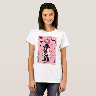 T-shirt Fantôme Disco Rétro avec Stand Halloween Chat Noir