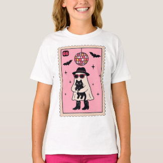 T-shirt Fantôme Disco Rétro avec Stand Halloween Chat Noir
