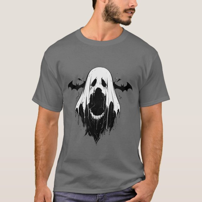 T-shirt Fantôme éffrayant avec chauves-souris (Devant)