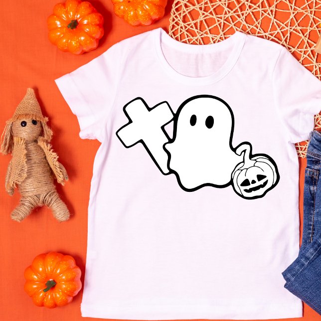 T-shirt Fantôme éffrayant avec Croix et Halloween Citrouil (Créateur téléchargé)