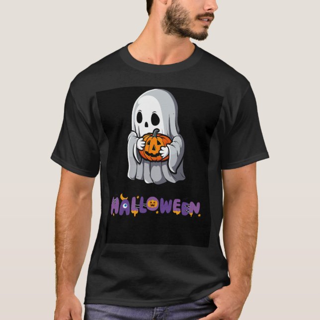 T-shirt Fantôme éffrayant et Citrouille Halloween délice (Devant)
