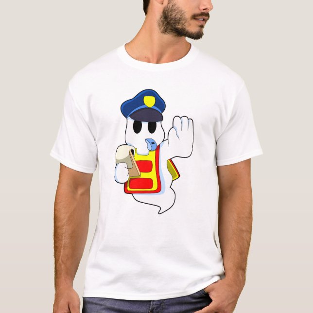 T-shirt Fantôme en tant qu'officier de police avec sifflet (Devant)