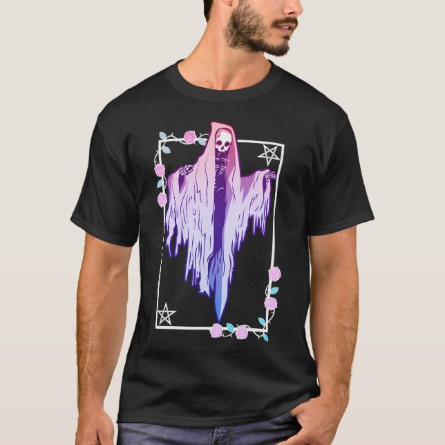 T-shirt Fantôme Et Rose Wiccan Kawaii Pastel Goth Occulte  (Devant)