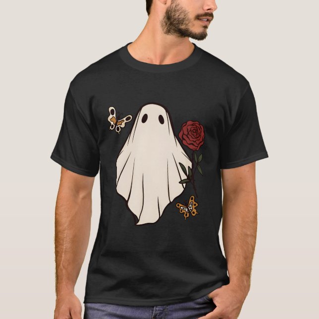 T-shirt Fantôme Floral Avec Halloween Rose (Devant)