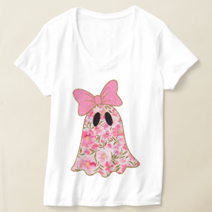 T-Shirt Fantôme Floral – Paillettes Roses et Dorée