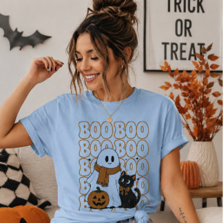 T-Shirt Fantôme Halloween Chat Mignon Citrouille