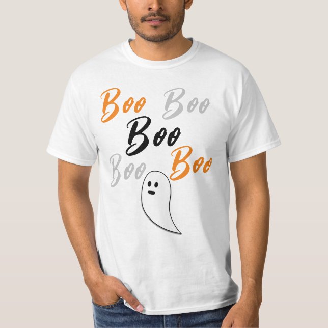 T-shirt Fantôme Halloween noir blanc orange boo (Devant)