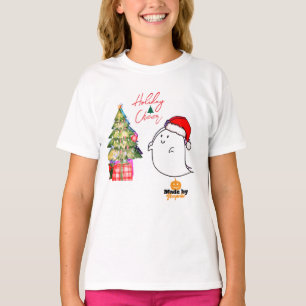 T-shirt Fantôme mignon avec chapeau de Père Noël et arbre