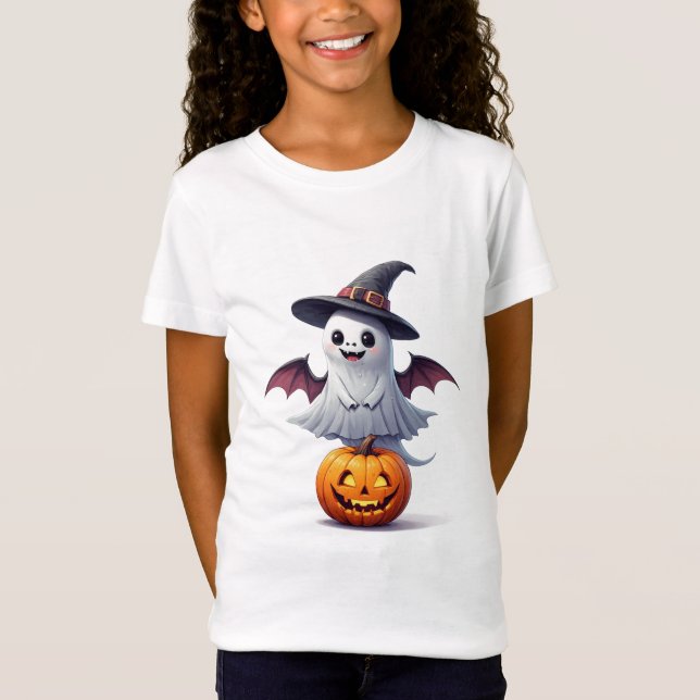 T-Shirt Fantôme Mignon Avec Citrouille Halloween 👻 (Devant)