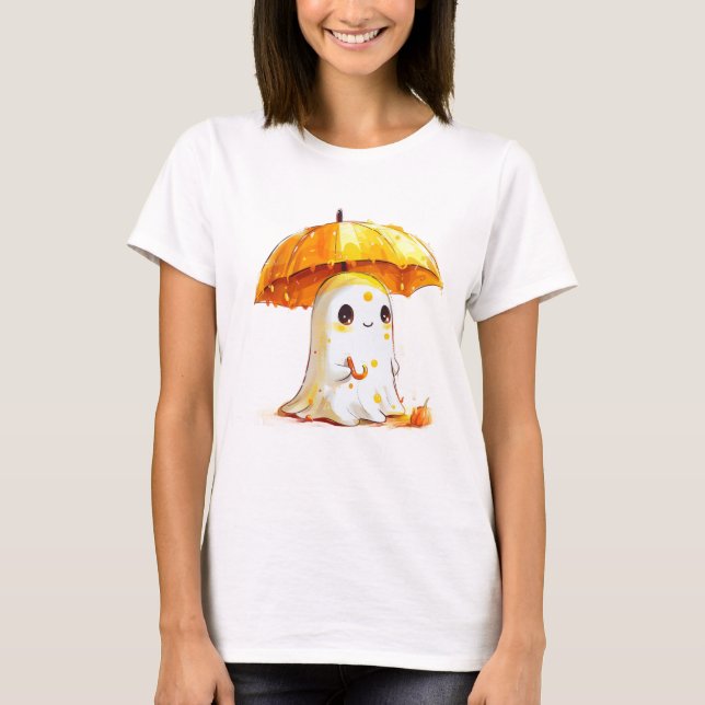 T-shirt Fantôme mignon avec parapluie Citrouille Halloween (Devant)