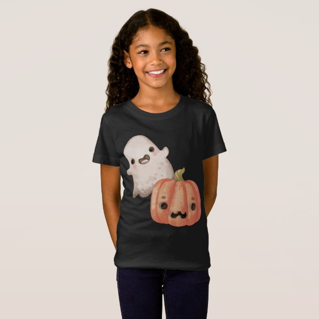 T-Shirt Fantôme mignon et Jack-O-Lanterne (Devant entier)