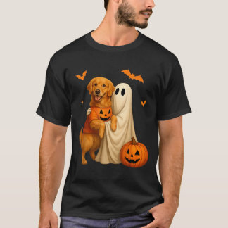 T-shirt Fantôme tenant un chien doré Halloween - Drôle dor