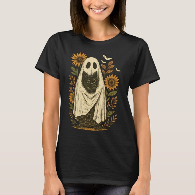 T-shirt Fantôme vintage avec Art Chat Noir (Devant)
