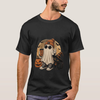 T-shirt Fantôme vintage d'Halloween avec chat noir et citr