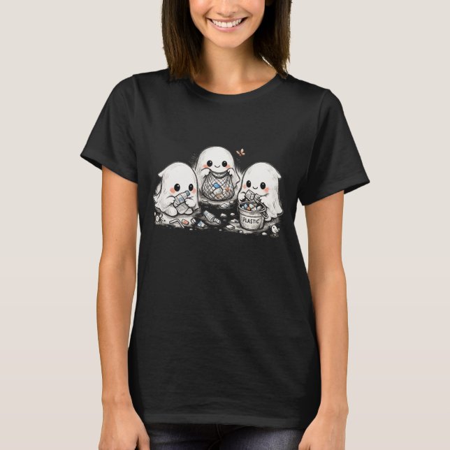 T-shirt Fantômes Amicaux Ramassant Chaque Petit Plastique  (Devant)