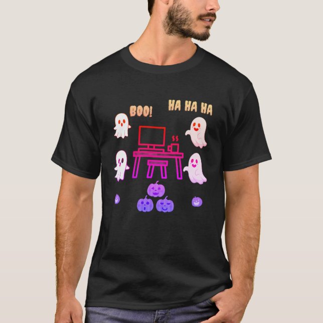 T-shirt Fantômes volants autour d'un ordinateur – Technolo (Devant)