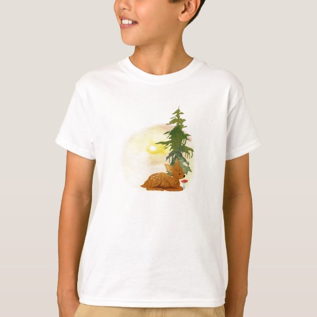 T-shirt Faon de forêt à l'aquarelle (Devant)