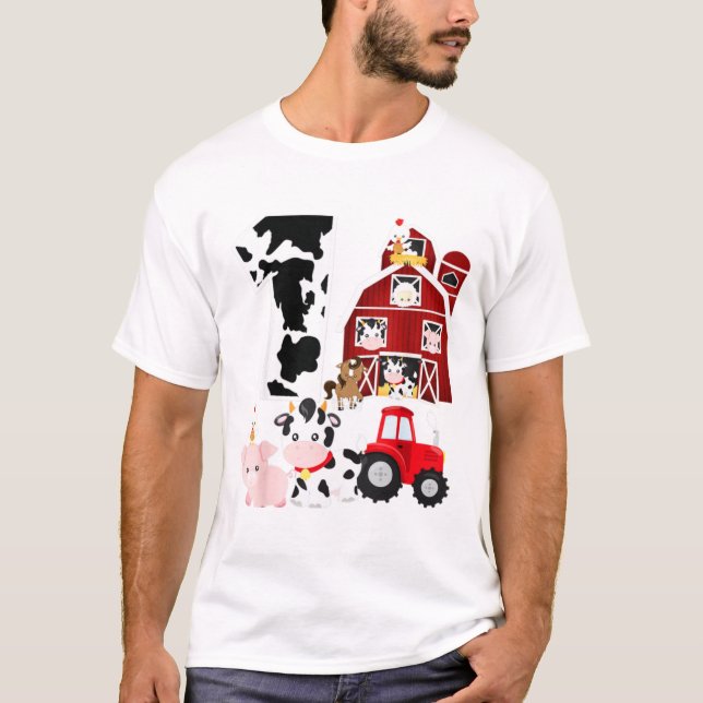 T-shirt Farm Barnyard Thème Cochon Cow Horse 1er anniversa (Devant)