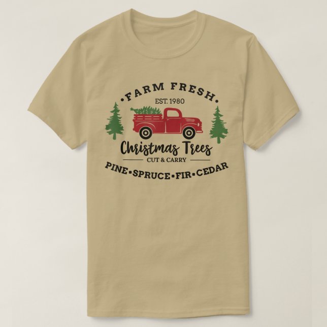 T-shirt Farm Fresh Christmas Trees Red Truck For Men Wome (Design devant)
