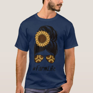 T-shirt Farm Life Messy Bun Pays Maman Fermier Vibes Drôle
