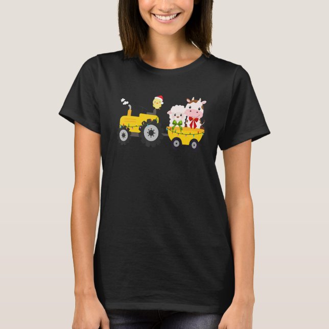T-shirt Farm Tractor Cow Sheep Chick Christmas Xmas Family (Devant)
