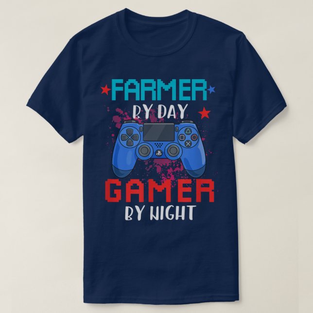 T-shirt Farmer By Day Gamer By Night Job Pride Video Games (Design devant)