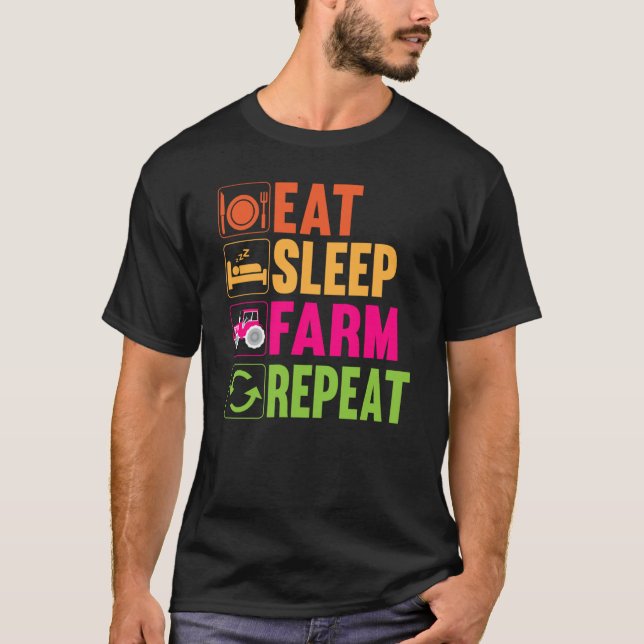 T-shirt Farmer Farming Humor Farm Life Repeat Barn Rancher (Devant)