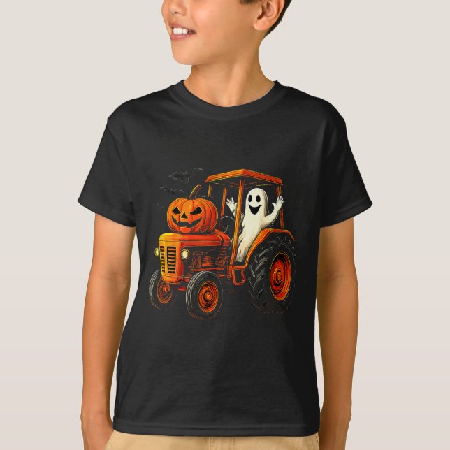 T-shirt Farmer Ghost Tractor Pumpkin Soky Season Halloween (Devant)