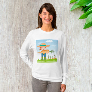 T-shirt Farmer Girl with Giant Carrot Gardening