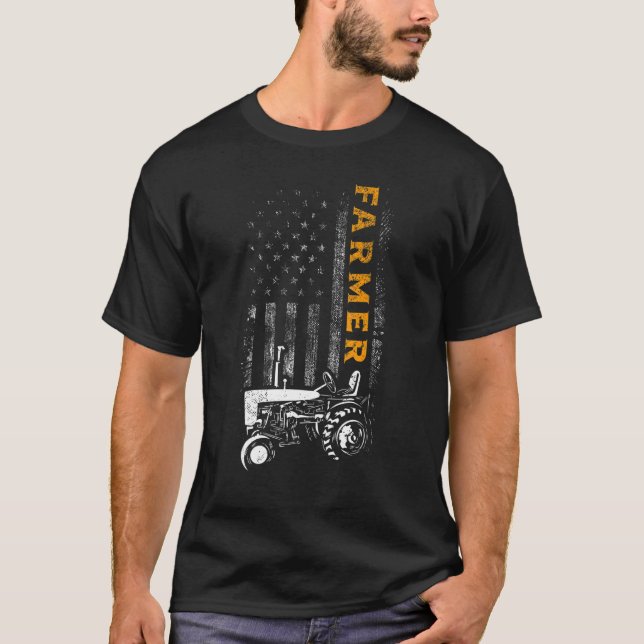 T-shirt Farmer USA Flag Rancher Barnyard Harvest Farming B (Devant)