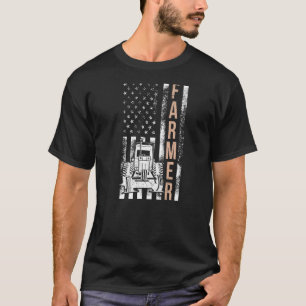 T-shirt Farmer USA Flag Rancher Barnyard Harvest Farming B