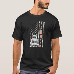 T-shirt Farmer USA Flag Rancher Barnyard Harvest Farming B
