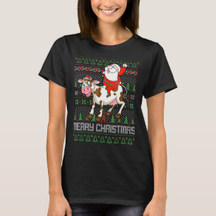 T-shirt Farming Santa à cheval sur une vache Noël moche