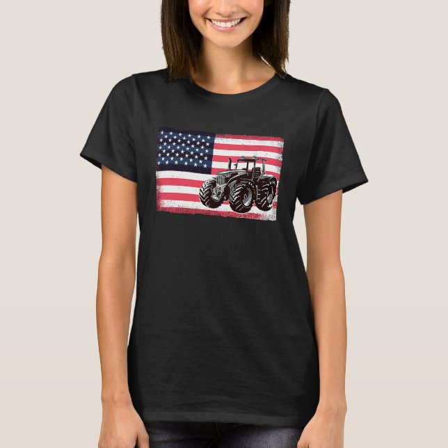 T-shirt Farming Truck Driver Tractors USA American Flag Fa (Devant)