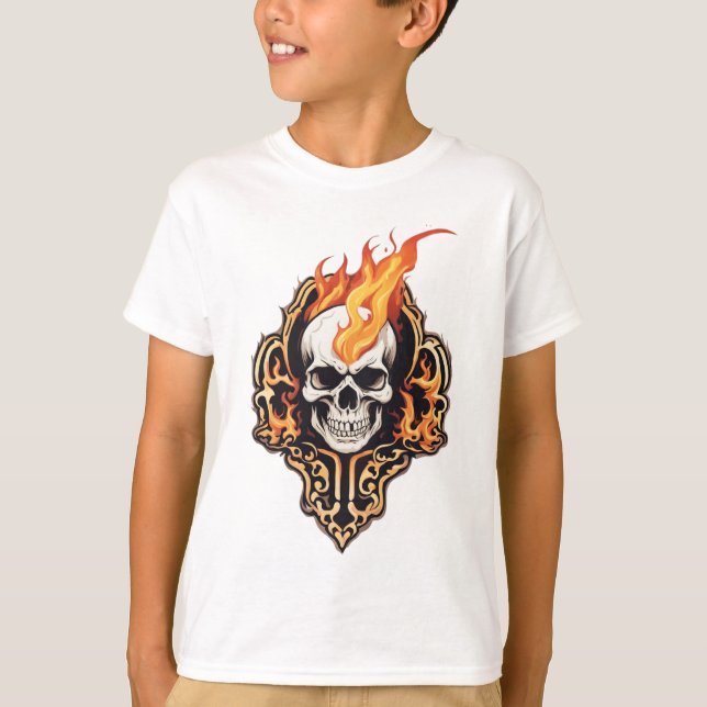 T-Shirt Farsi Flaming Skull Graphic Kids (Devant)