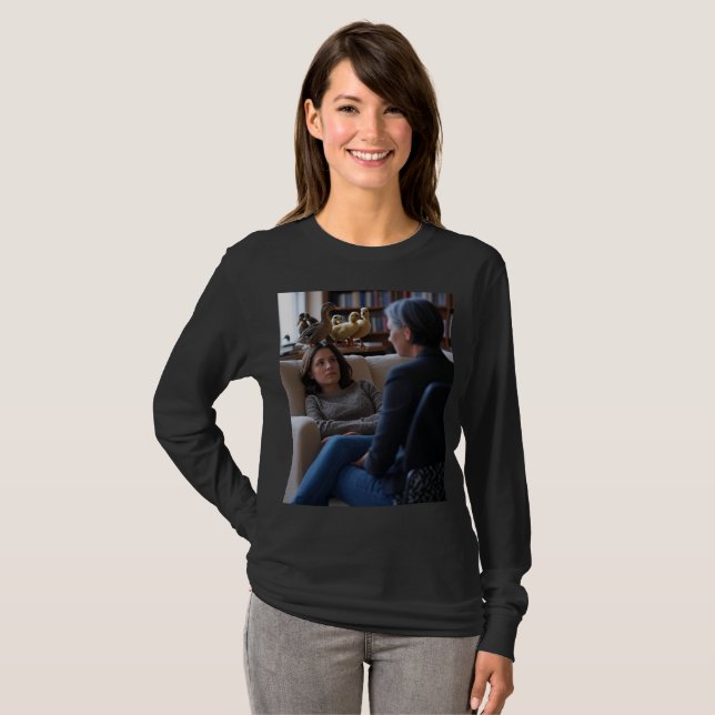 T-shirt Fascination Pour Femmes Canards noir chemise longu (Devant entier)