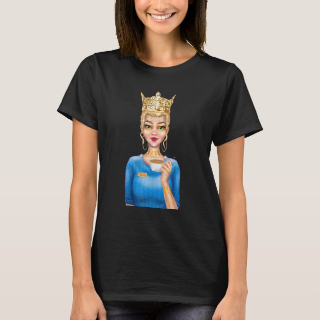 T-shirt Fashion Blonde Queen Holding Cup of Coffee Hand Dr (Devant)