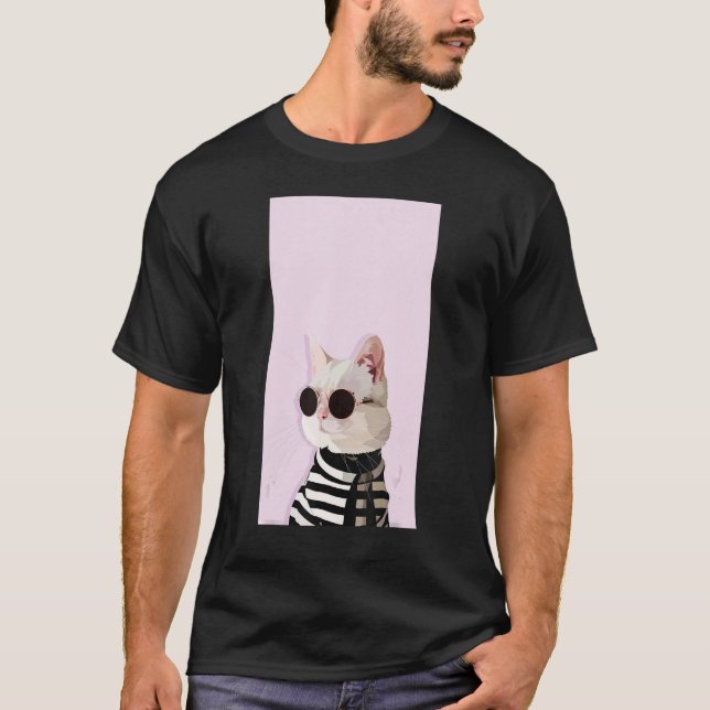 T-shirt Fashionista Cat   Cute Cool Kitty Kitten Pink Blac (Devant)