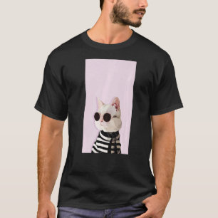 T-shirt Fashionista Chat Cute Cool Kitty Kitten Rose Noir