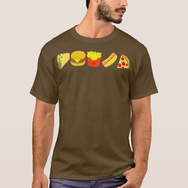 T-shirt Fast Food Burger Taco French Fries Hot Dog Pizza (Devant)