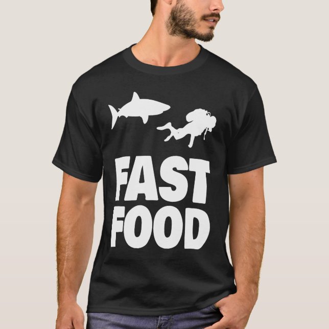 T-shirt Fast Food Diver Shark Scuba Diving Diver Cute (Devant)