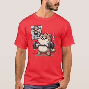 T-shirt Fat Cat vs Lion - Drôle exercice de musculation