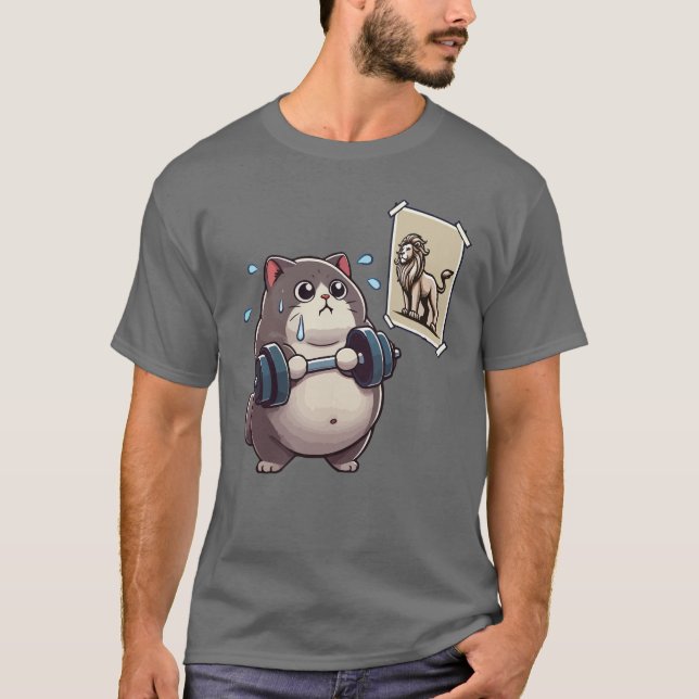 T-shirt Fat Cat vs Lion - Drôle exercice de musculation (Devant)