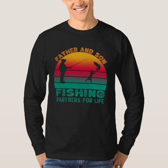 T-shirt Father And Son Fishing Partners For Life Retro Fat (Devant)